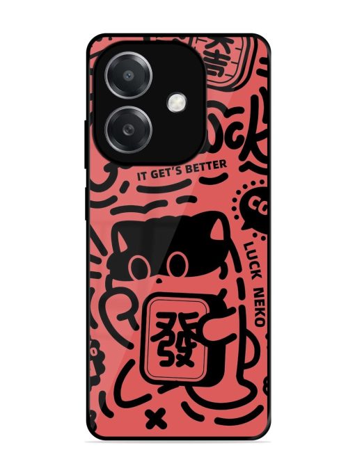 Lucky Cat Doodle Glossy Soft Edge Case for Oppo A3X (5G)