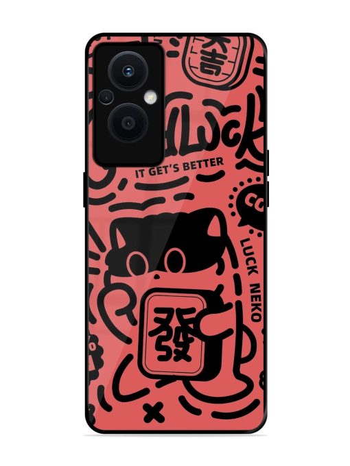 Lucky Cat Doodle Glossy Soft Edge Case for Oppo F21 Pro (5G)