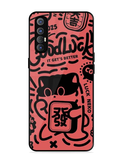 Lucky Cat Doodle Glossy Soft Edge Case for Oppo Reno 3 Pro