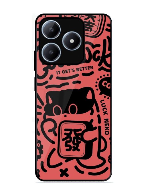 Lucky Cat Doodle Glossy Soft Edge Case for Realme C63 (4G)