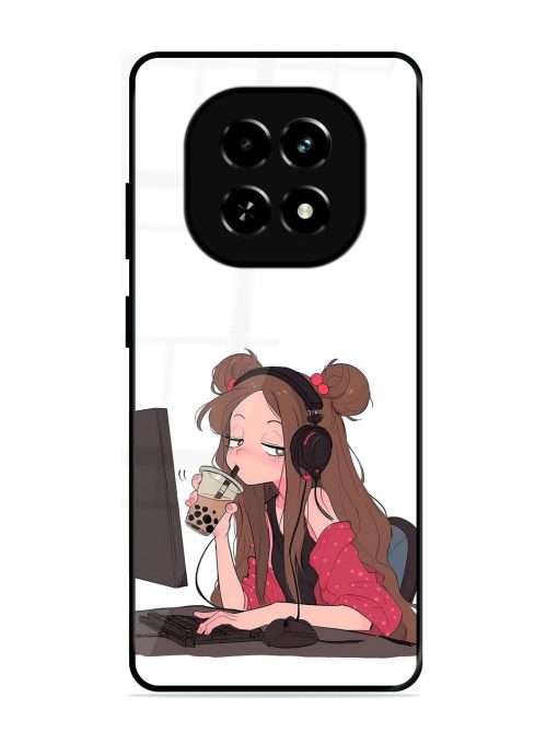 Girl Playing On Pc Glossy Soft Edge Case for Realme C63 (5G)