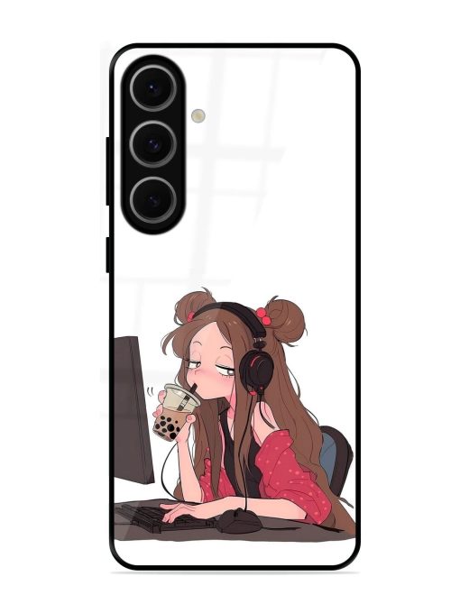 Girl Playing On Pc Glossy Soft Edge Case for Samsung Galaxy S24 Fe (5G)