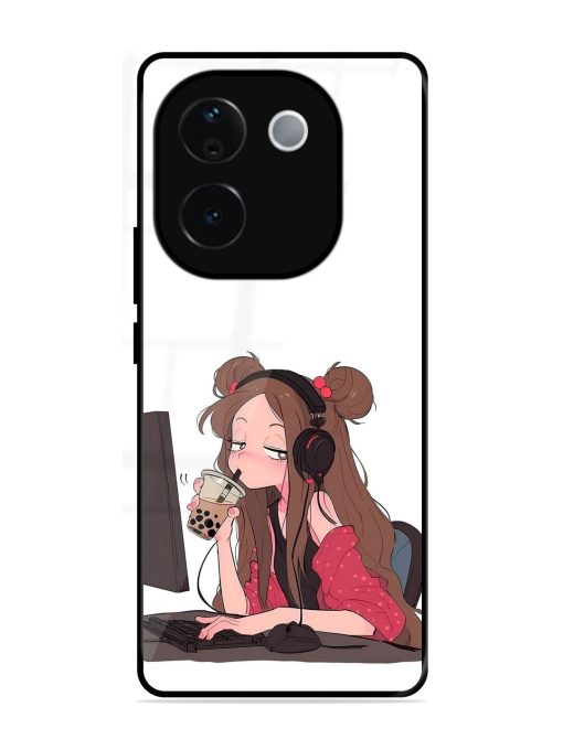 Girl Playing On Pc Glossy Soft Edge Case for Vivo T3 Pro (5G)