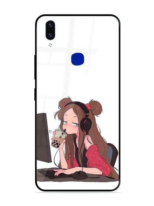 Girl Playing On Pc Glossy Soft Edge Case for Vivo V9