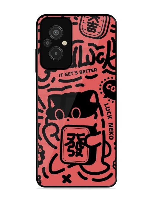 Lucky Cat Doodle Glossy Soft Edge Case for Xiaomi Redmi 11 Prime (4G)