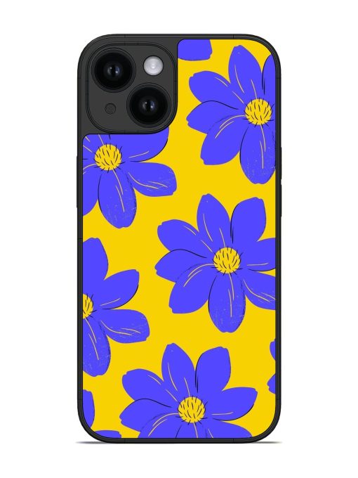 Blue Flowers On Yellow Background Glossy Soft Edge Case