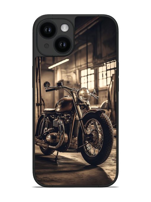 Classic Motorcycle In A Dimly Lit Garage Glossy Soft Edge Case