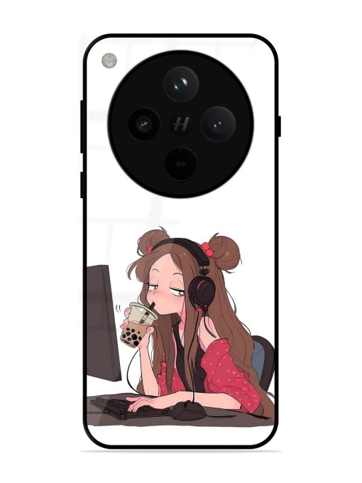 Girl Playing On Pc Glossy Soft Edge Case for Oppo Find X8