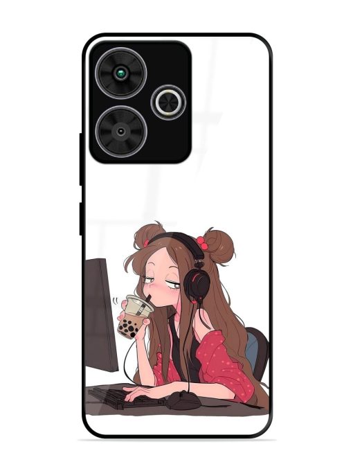 Girl Playing On Pc Glossy Soft Edge Case for Poco M6 Plus (5G)