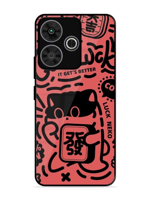 Lucky Cat Doodle Glossy Soft Edge Case for Poco M6 Plus (5G)