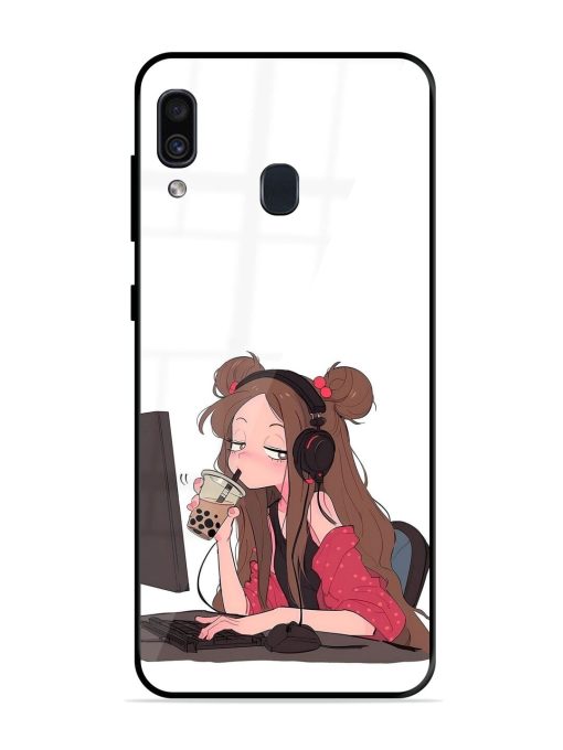 Girl Playing On Pc Glossy Soft Edge Case for Samsung Galaxy A30