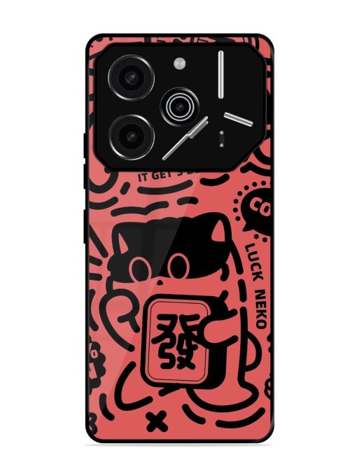 Lucky Cat Doodle Glossy Soft Edge Case for Tecno Pova 6 Pro (5G)