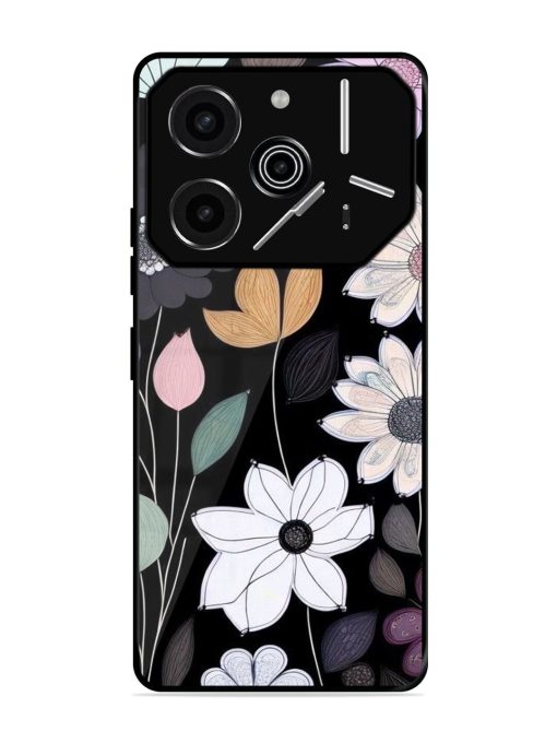 Whimsical Blooms On Black Glossy Soft Edge Case for Tecno Pova 6 Pro (5G)