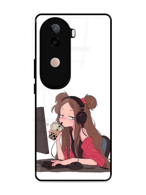 Girl Playing On Pc Glossy Soft Edge Case for Vivo V40E (5G)