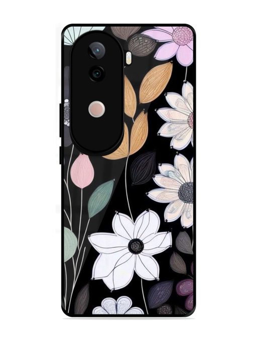 Whimsical Blooms On Black Glossy Soft Edge Case for Vivo V40E (5G)