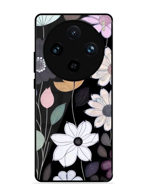 Whimsical Blooms On Black Glossy Soft Edge Case for Vivo X100 Pro (5G)