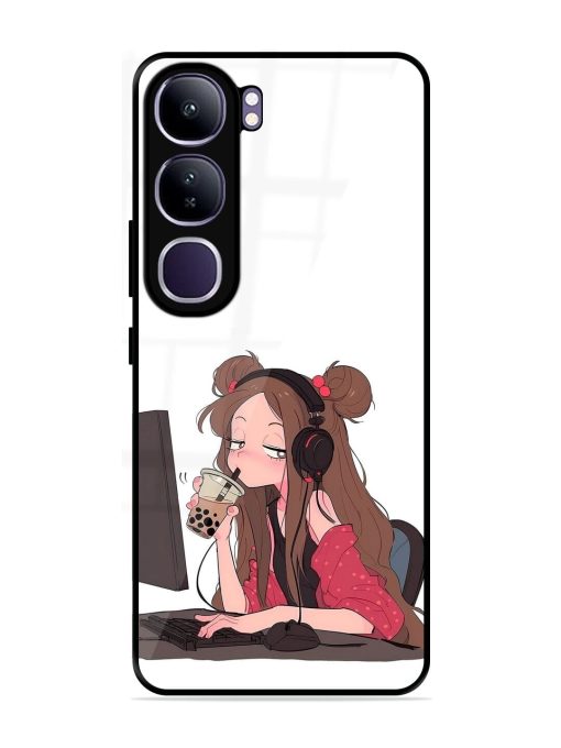 Girl Playing On Pc Glossy Soft Edge Case for Vivo Y300 (5G)