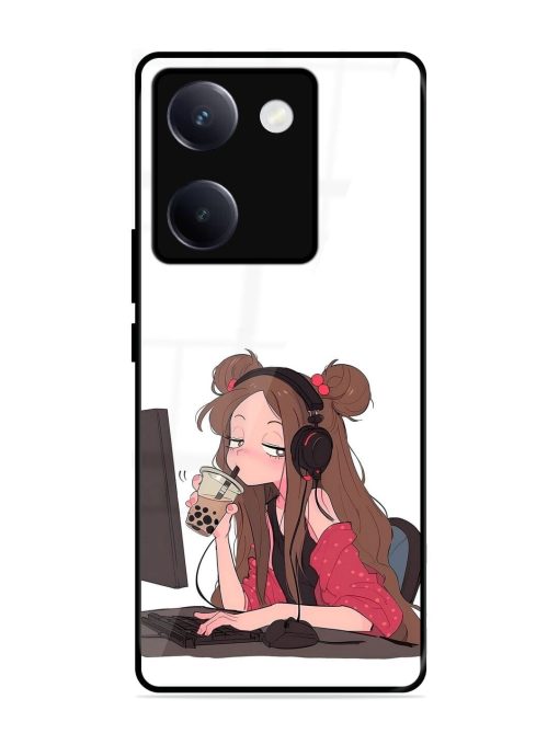 Girl Playing On Pc Glossy Soft Edge Case for Vivo Y300 Plus (5G)