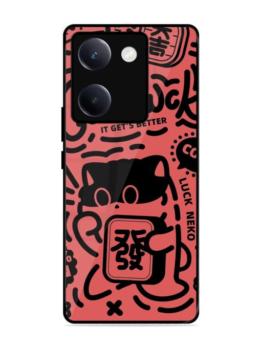 Lucky Cat Doodle Glossy Soft Edge Case for Vivo Y300 Plus (5G)