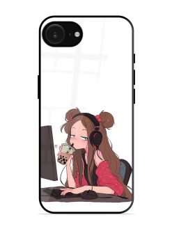 Girl Playing On Pc Glossy Soft Edge Case for Apple Iphone 16E