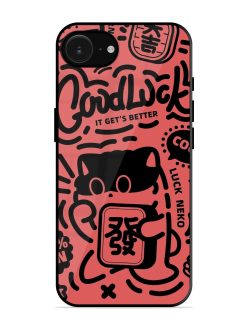 Lucky Cat Doodle Glossy Soft Edge Case for Apple Iphone 16E