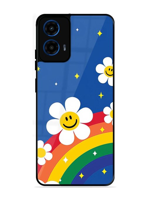Happy Daisies And Rainbow Sky Glossy Soft Edge Case for Motorola Moto G45 (5G)
