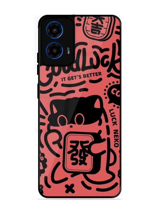 Lucky Cat Doodle Glossy Soft Edge Case for Motorola Moto G45 (5G)