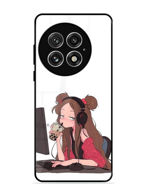 Girl Playing On Pc Glossy Soft Edge Case for Oneplus 13 (5G)