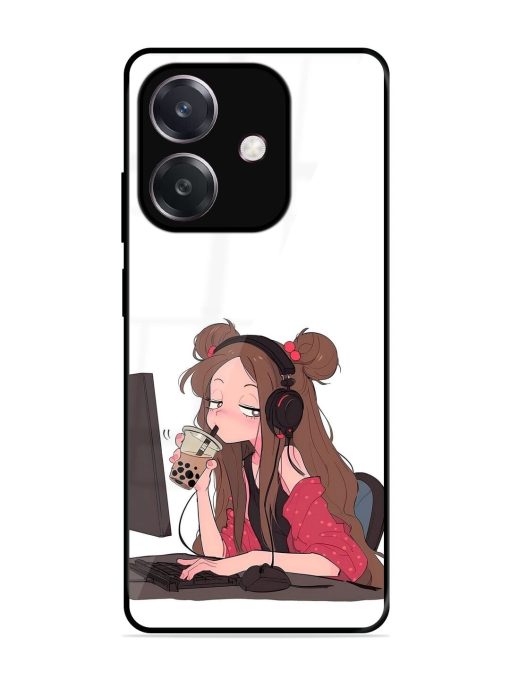 Girl Playing On Pc Glossy Soft Edge Case for Oppo A3 (5G)