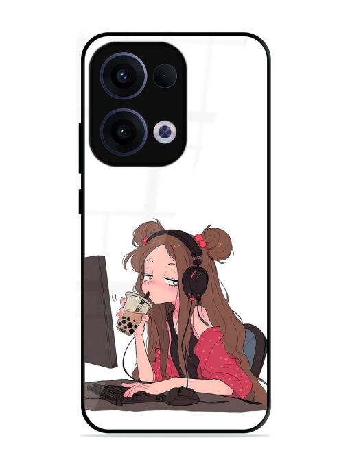Girl Playing On Pc Glossy Soft Edge Case for Oppo Reno 13 (5G)