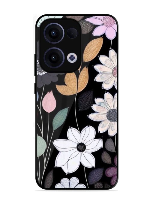 Whimsical Blooms On Black Glossy Soft Edge Case for Oppo Reno 13 (5G)