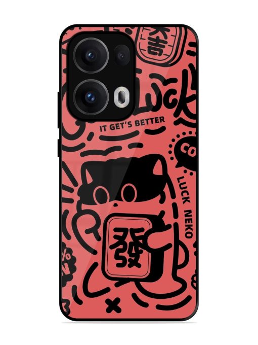 Lucky Cat Doodle Glossy Soft Edge Case for Oppo Reno 13 Pro (5G)