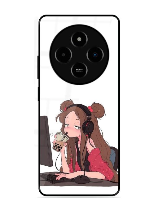Girl Playing On Pc Glossy Soft Edge Case for Poco M7 (5G)