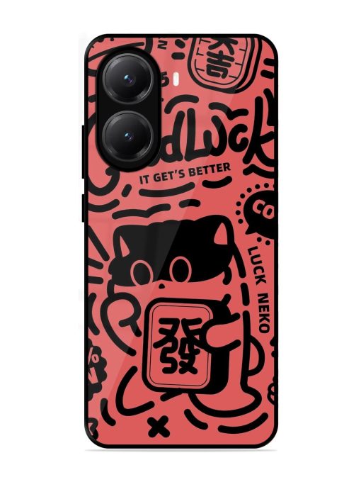 Lucky Cat Doodle Glossy Soft Edge Case for Poco X7 Pro (5G)