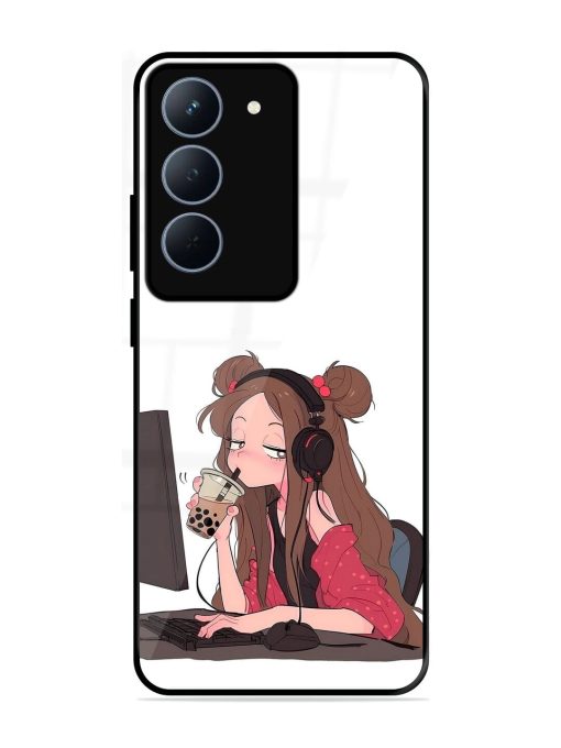 Girl Playing On Pc Glossy Soft Edge Case for Realme 14X (5G)