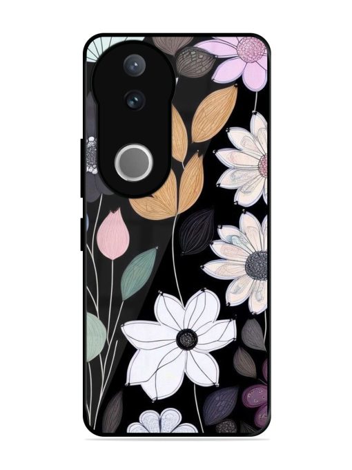 Whimsical Blooms On Black Glossy Soft Edge Case for Vivo V50 (5G)