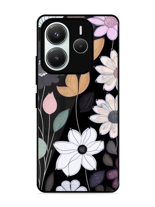 Whimsical Blooms On Black Glossy Soft Edge Case for Xiaomi Redmi Note 14 (5G)